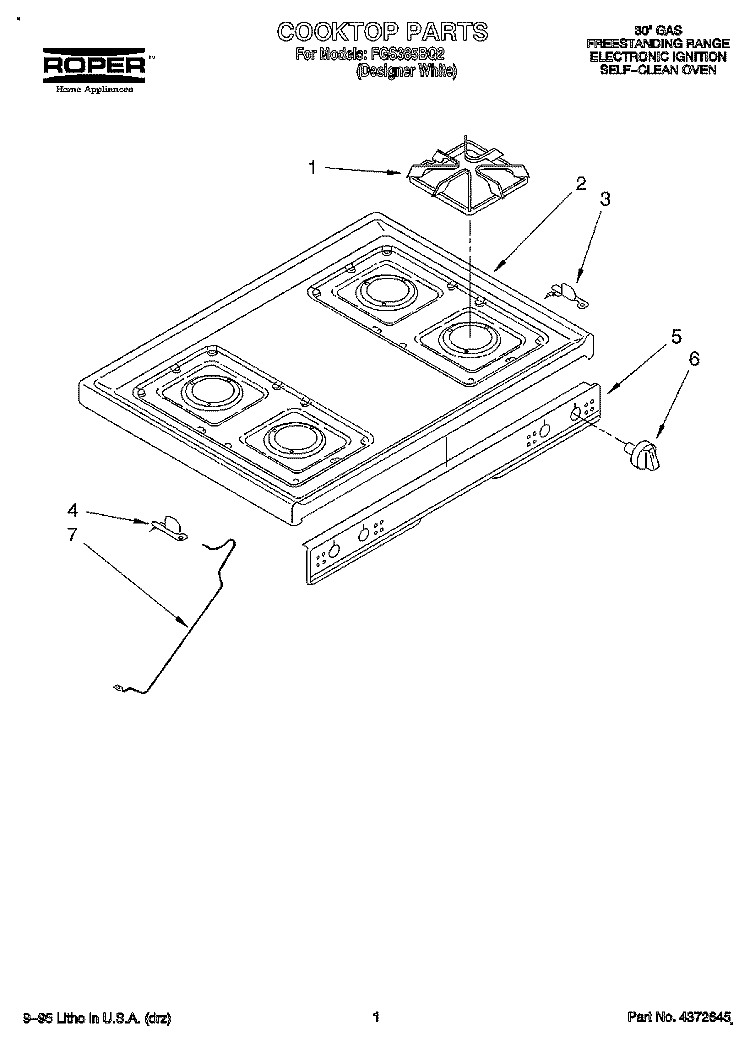 COOKTOP Diagram and Parts List for FGS385BQ2  Roper Range