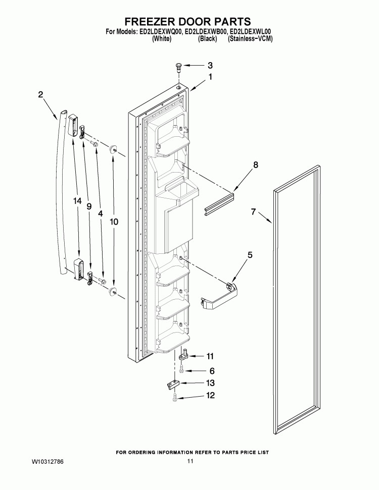 FREEZER DOOR PARTS Diagram and Parts List for ED2LDEXWL00  Whirlpool Refrigerator