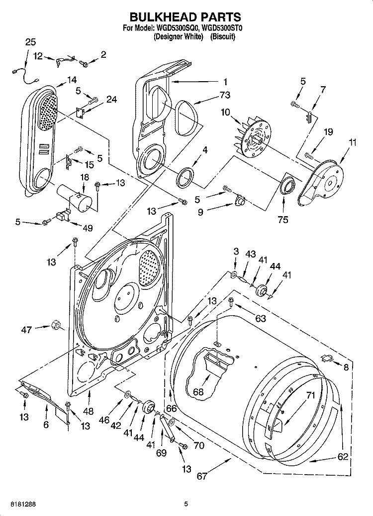 BULKHEAD PARTS Diagram and Parts List for WGD5300SQ0  Whirlpool Dryer