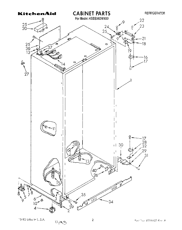 CABINET Diagram and Parts List for KSSS36DWX00  KitchenAid Refrigerator