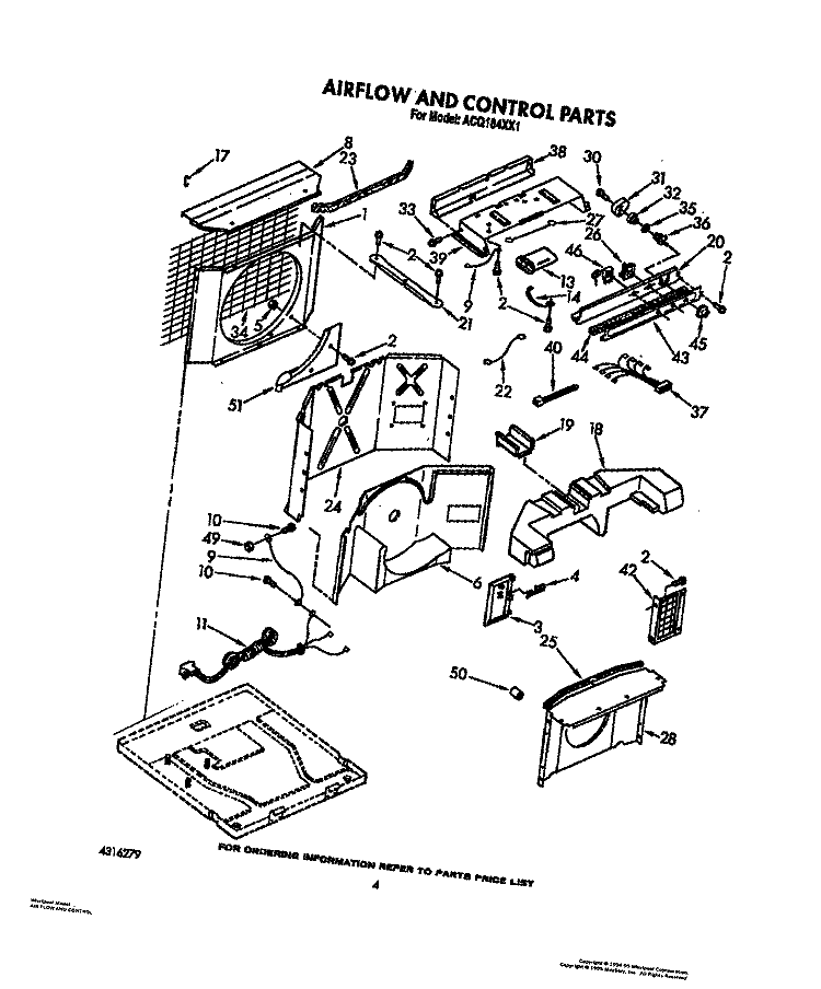 AIR FLOW AND CONTROL Diagram and Parts List for ACQ184XX1  Whirlpool Air Conditioner