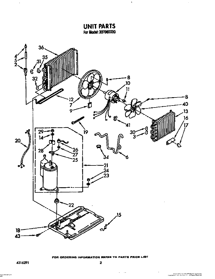 UNIT Diagram and Parts List for X07002X00  Roper Air Conditioner