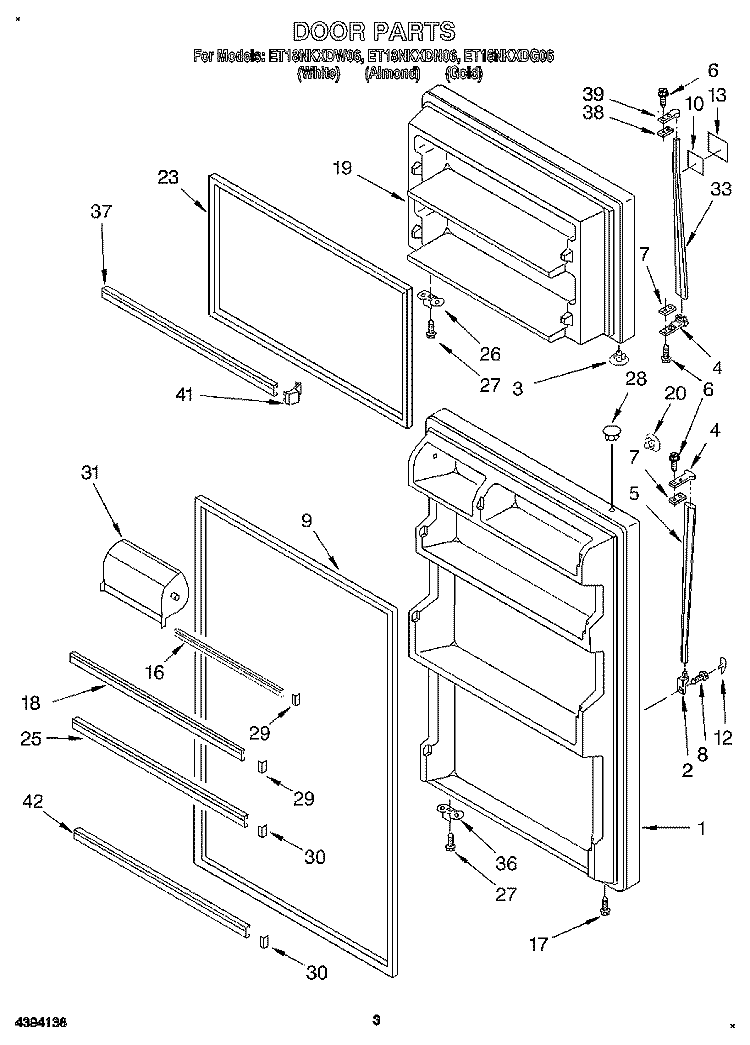DOOR Diagram and Parts List for ET18NKXDW06  Whirlpool Refrigerator