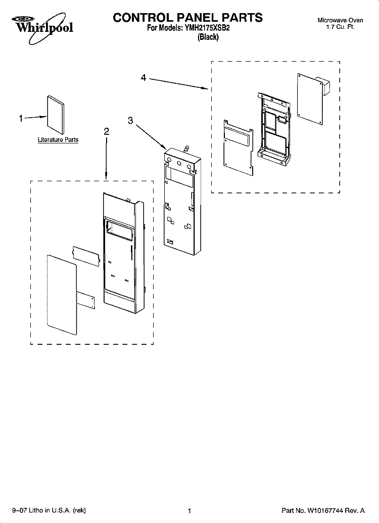 CONTROL PANEL PARTS Diagram and Parts List for YMH2175XSB2  Whirlpool Microwave