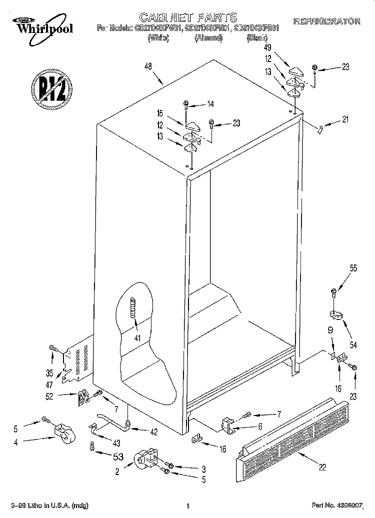 CABINET Diagram and Parts List for GD27DQXFW01  Whirlpool Refrigerator