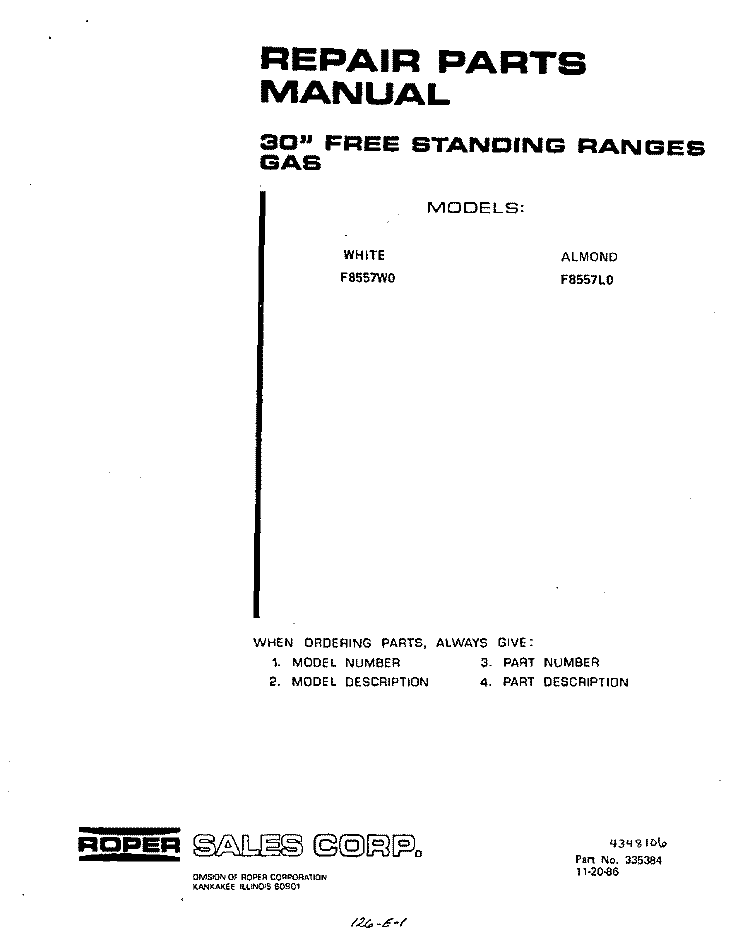 BACKGUARD Diagram and Parts List for F8557W0  Roper Range
