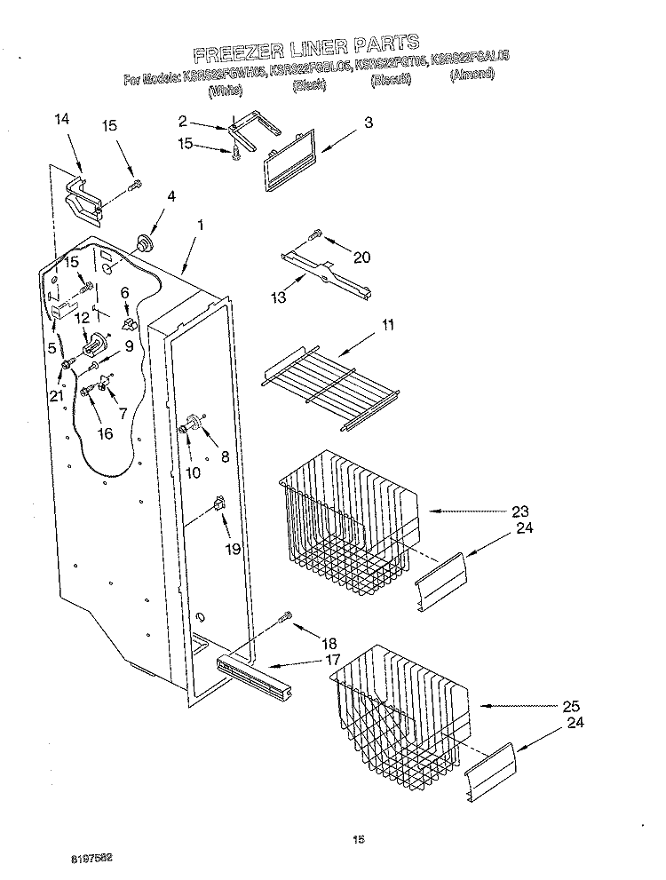 FREEZER LINER Diagram and Parts List for KSRS22FGBL05  KitchenAid Refrigerator