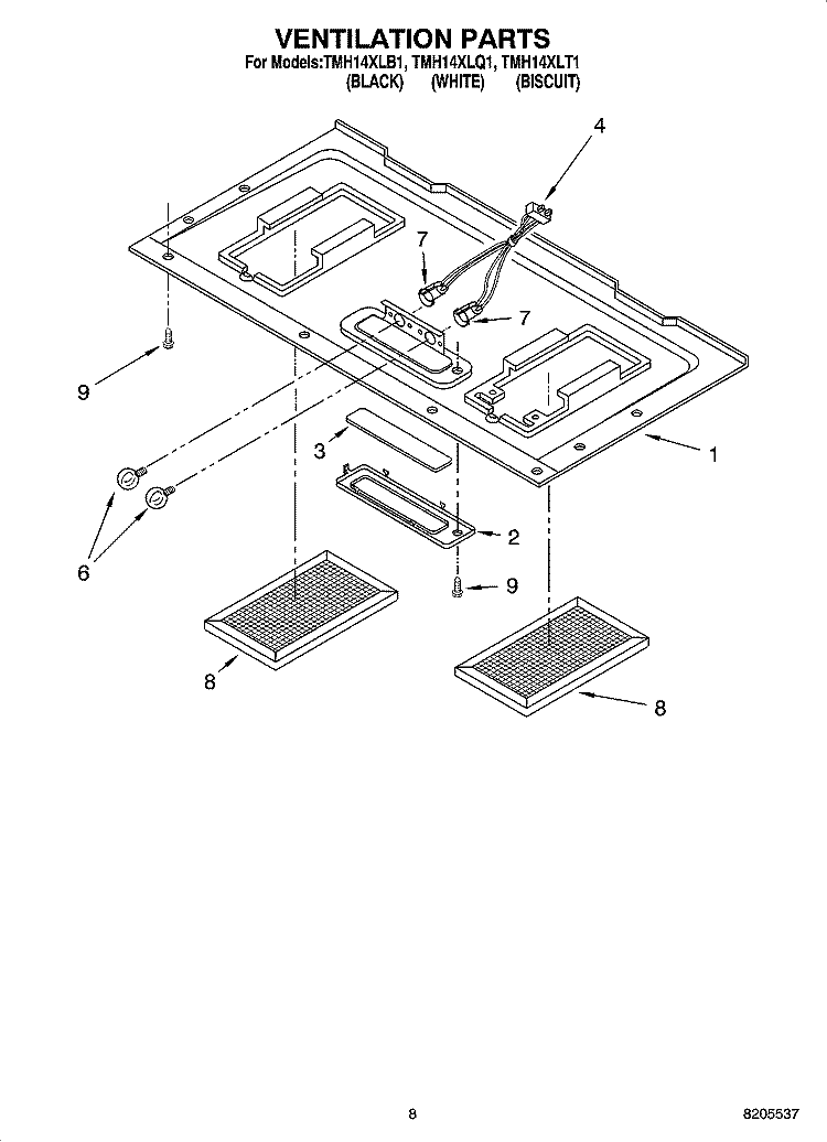 VENTILATION PARTS Diagram and Parts List for TMH14XLQ1  Estate Microwave