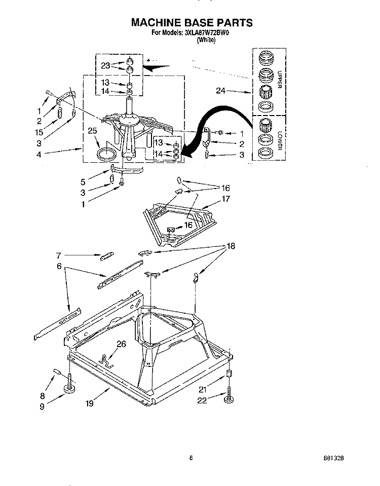 MACHINE BASE Diagram and Parts List for 3XLA87W72BW0  Whirlpool Washer