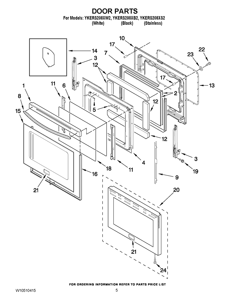 DOOR PARTS Diagram and Parts List for YKERS208XB2  KitchenAid Range