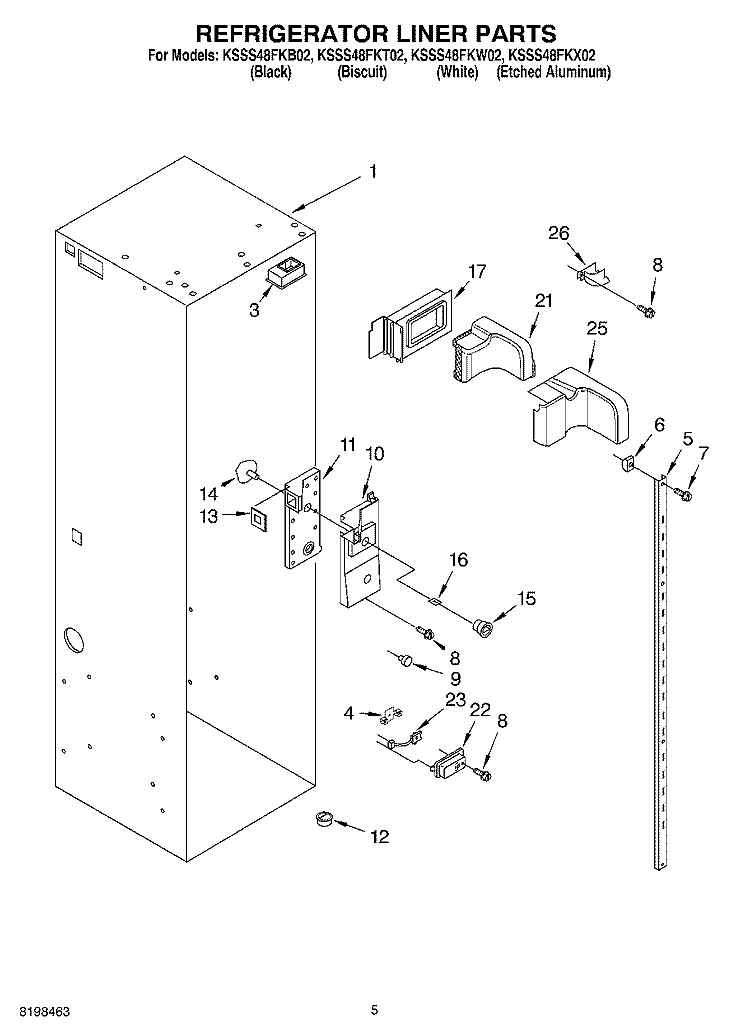 REFRIGERATOR LINER PARTS Diagram and Parts List for KSSS48FKB02  KitchenAid Refrigerator