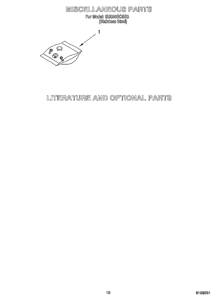 MISCELLANEOUS, OPTIONAL Diagram and Parts List for GU980SCGS3  Whirlpool Dishwasher