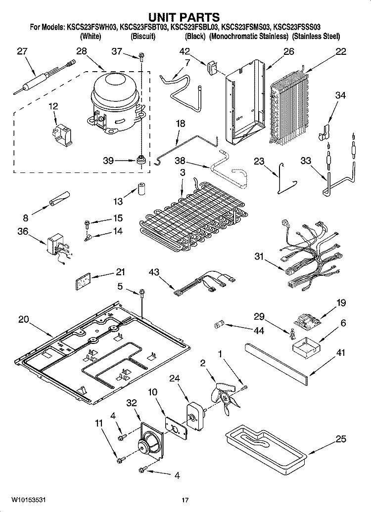 UNIT PARTS Diagram and Parts List for KSCS23FSBT03  KitchenAid Refrigerator