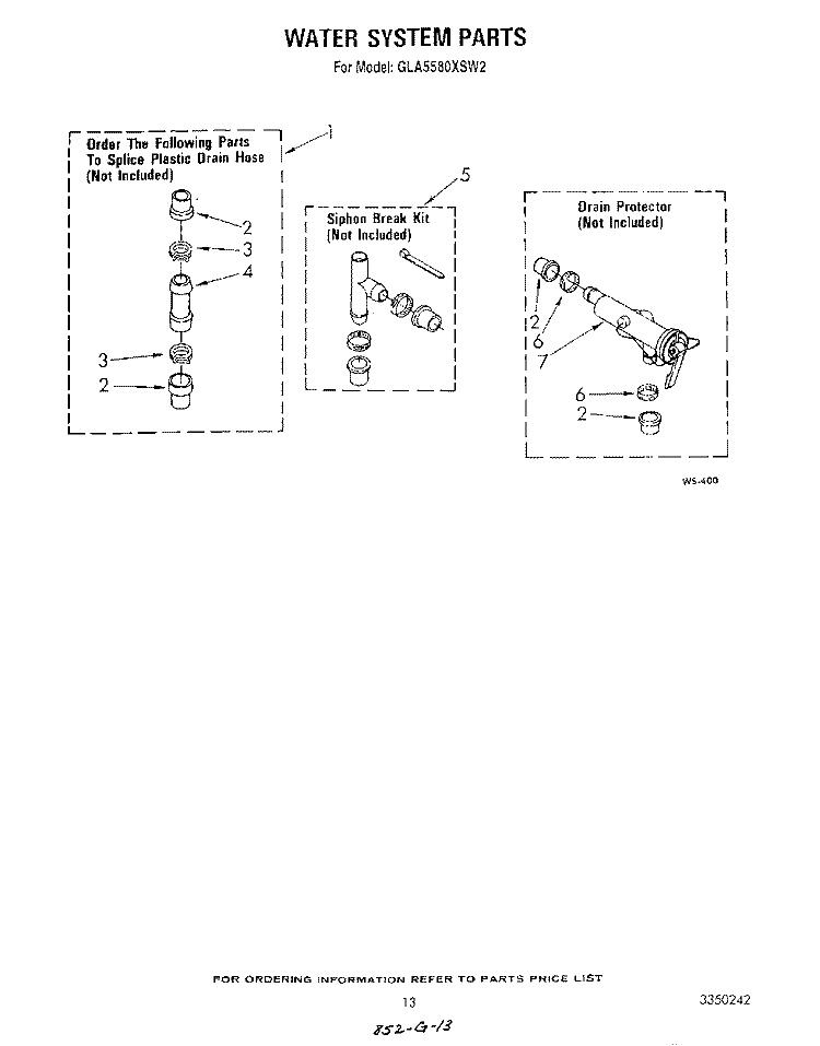 WATER SYSTEM Diagram and Parts List for GLA5580XSM2  Whirlpool Washer