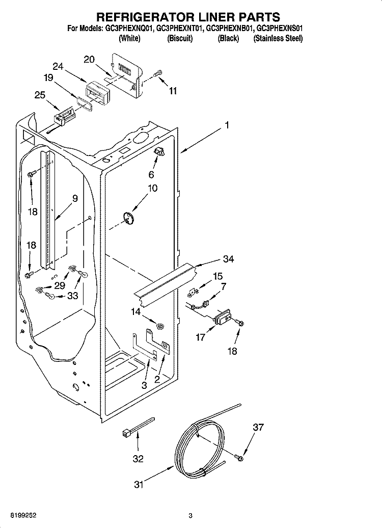 REFRIGERATOR LINER PARTS Diagram and Parts List for GC3PHEXNS01  Whirlpool Refrigerator