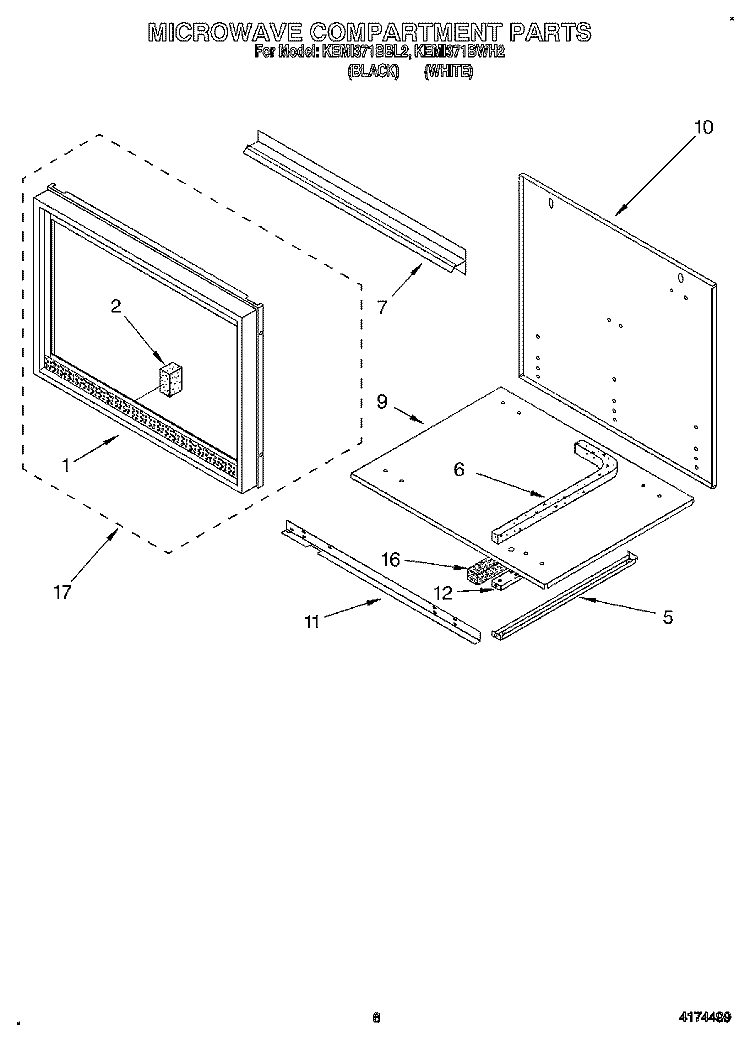 MICROWAVE COMPARTMENT Diagram and Parts List for KEMI371BBL2  KitchenAid Wall Oven