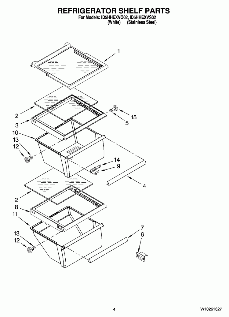 REFRIGERATOR SHELF PARTS Diagram and Parts List for ID5HHEXVQ02  Whirlpool Refrigerator