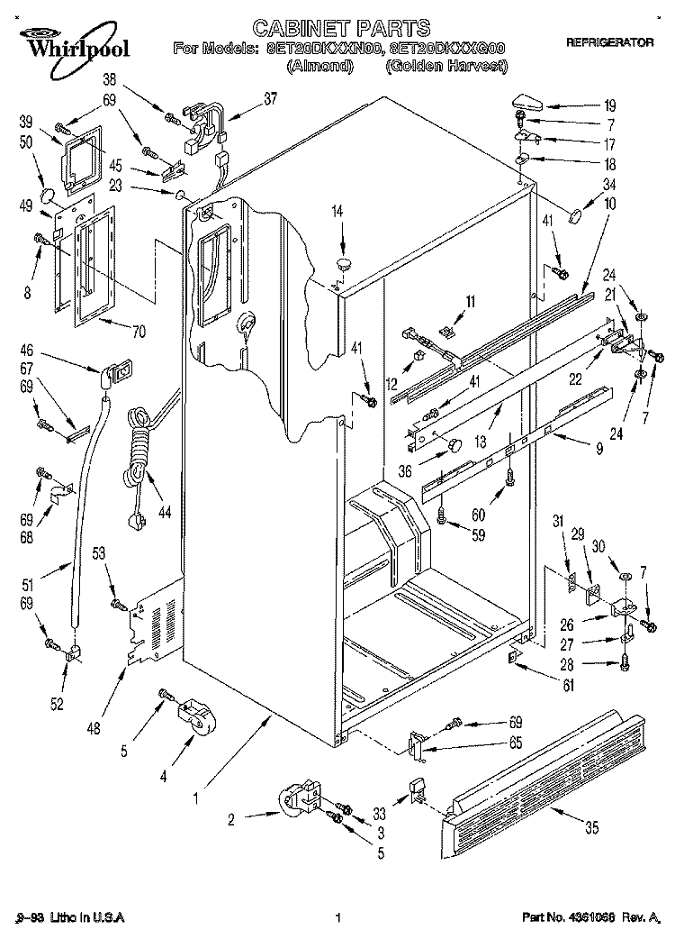 CABINET Diagram and Parts List for 8ET20DKXXG00  Whirlpool Refrigerator