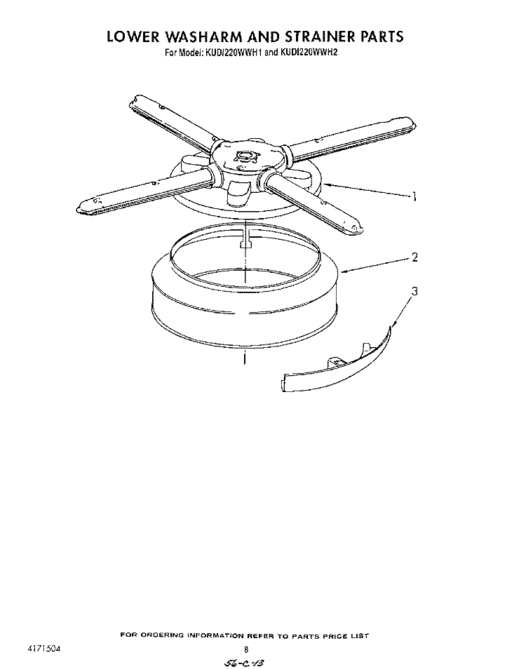 LOWER WASH ARM AND STRAINER Diagram and Parts List for KUDI220WWH1  KitchenAid Dishwasher