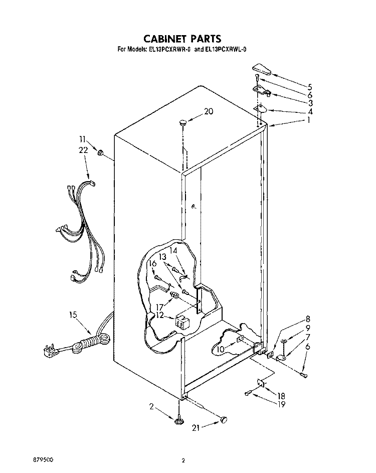 CABINET Diagram and Parts List for EL13PCXRWL0  Whirlpool Refrigerator