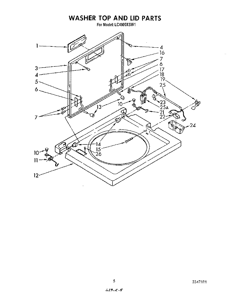 WASHER TOP AND LID Diagram and Parts List for LC4900XSW1  Whirlpool Washer