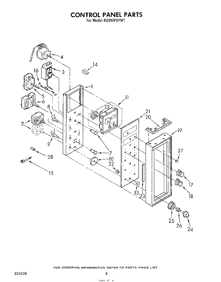 CONTROL PANEL Diagram and Parts List for RE960PXPW1  Whirlpool Range