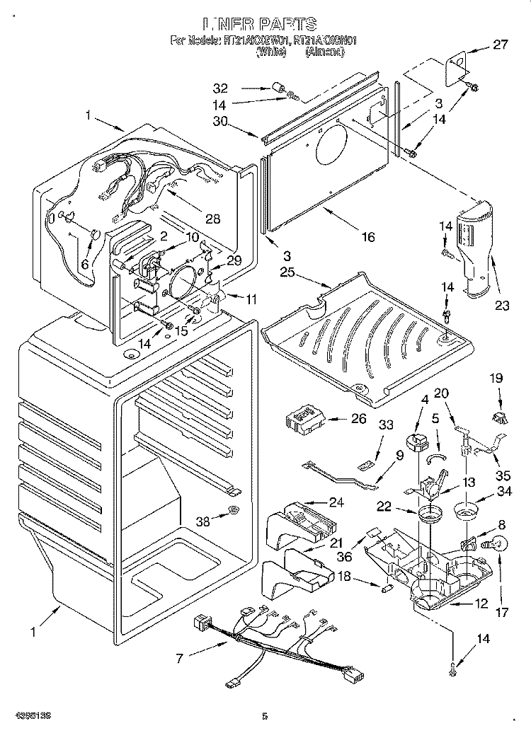 LINER Diagram and Parts List for RT21AKXGN01  Roper Refrigerator