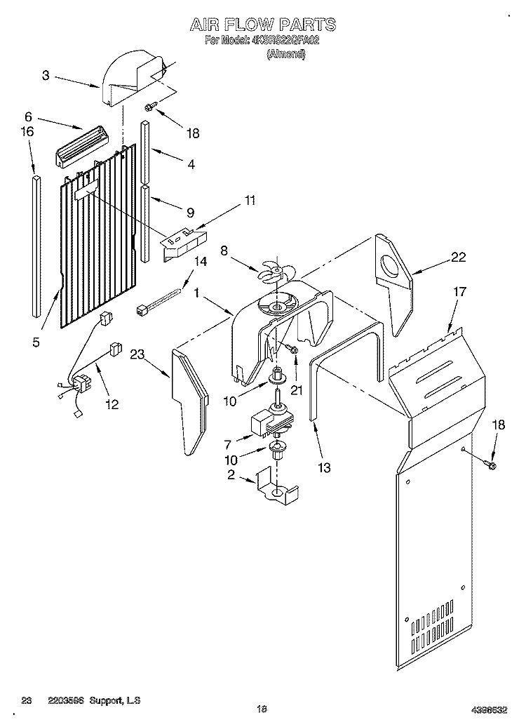 AIR FLOW Diagram and Parts List for 4KSRS22QFA02  KitchenAid Refrigerator