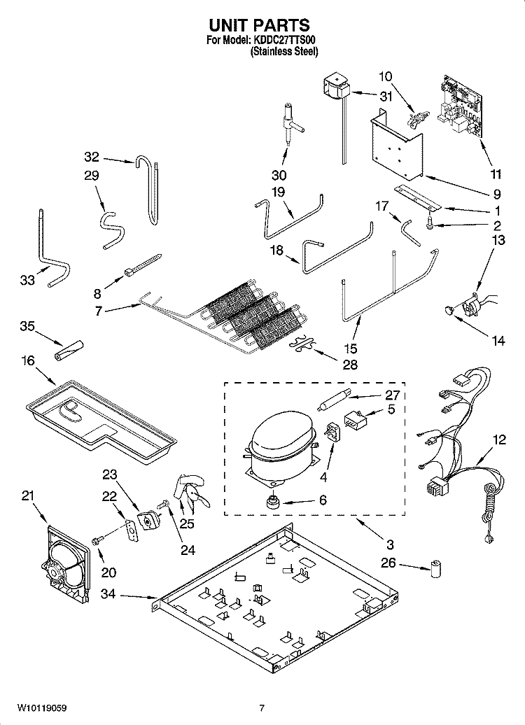 UNIT PARTS Diagram and Parts List for KDDC27TTS00  KitchenAid Refrigerator