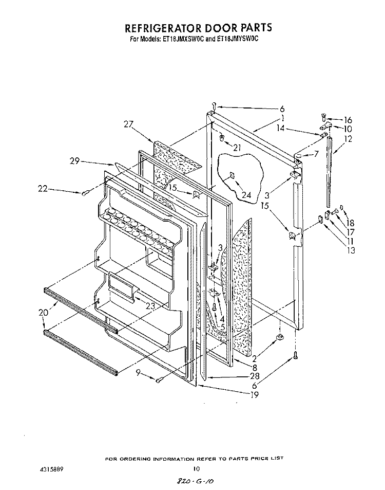 REFRIGERATOR DOOR Diagram and Parts List for ET18JMYSN0C  Whirlpool Refrigerator