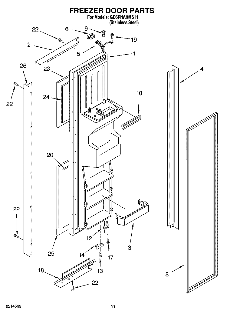 FREEZER DOOR PARTS Diagram and Parts List for GD5PHAXMS11  Whirlpool Refrigerator