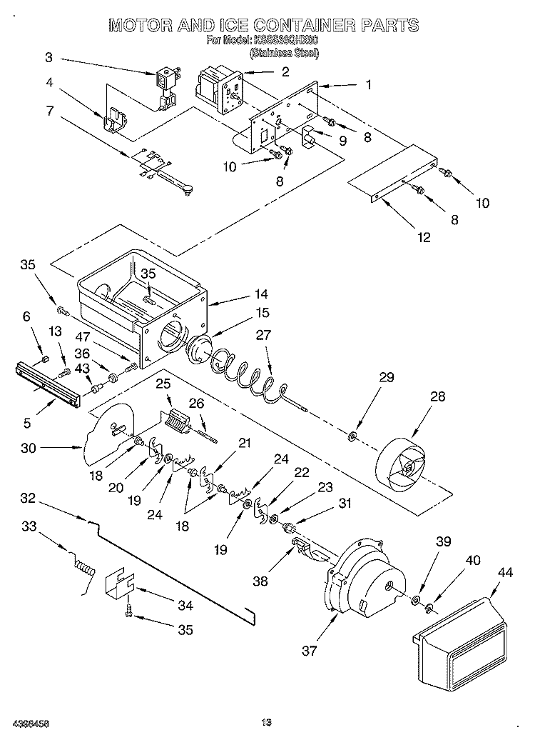 MOTOR AND ICE CONTAINER Diagram and Parts List for KSSS36QHX00  KitchenAid Refrigerator
