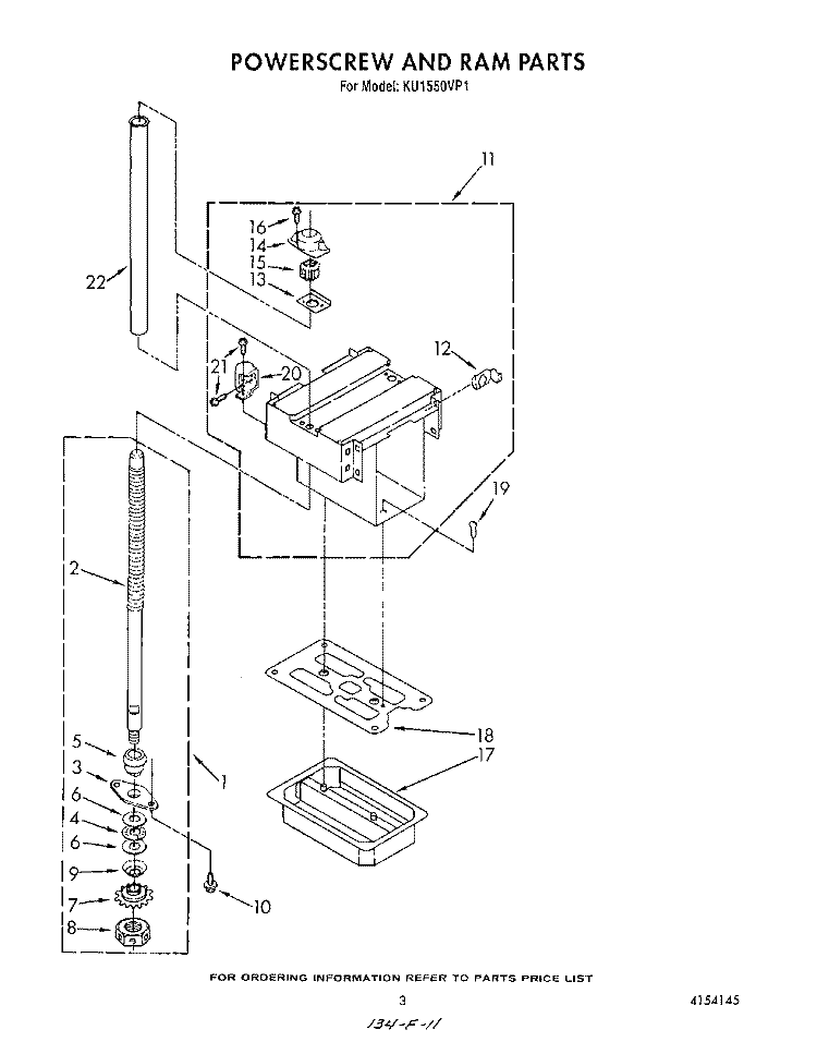 POWERSCREW AND RAM Diagram and Parts List for KU1550VP1  Roper Trash Compactor