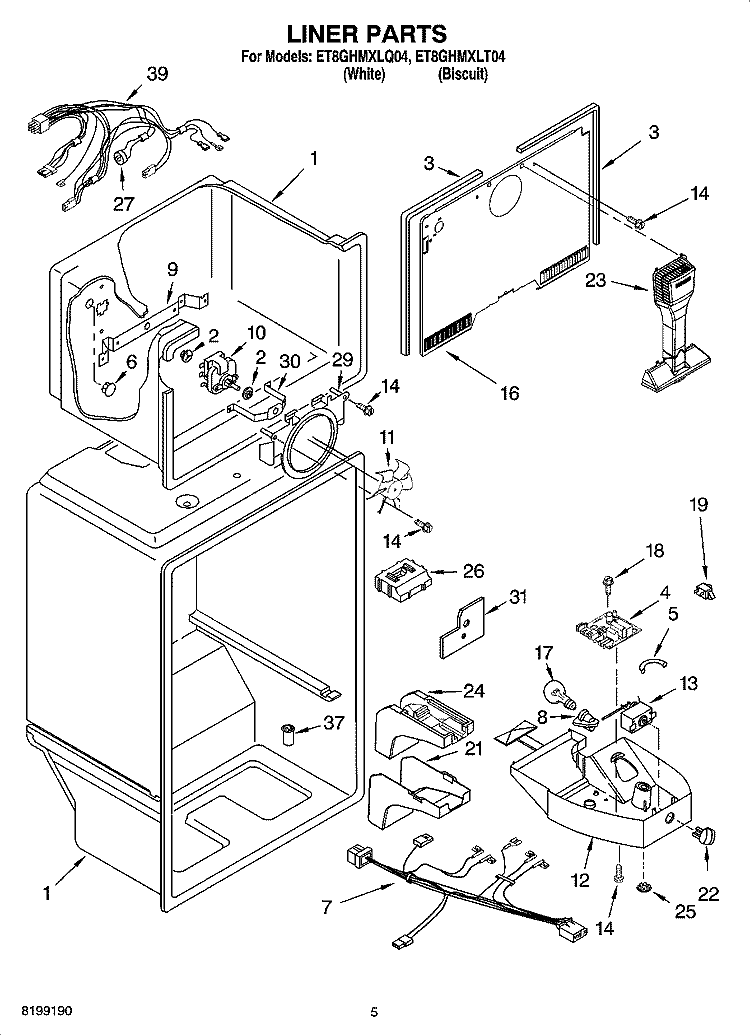 LINER PARTS Diagram and Parts List for ET8GHMXLQ04  Whirlpool Refrigerator