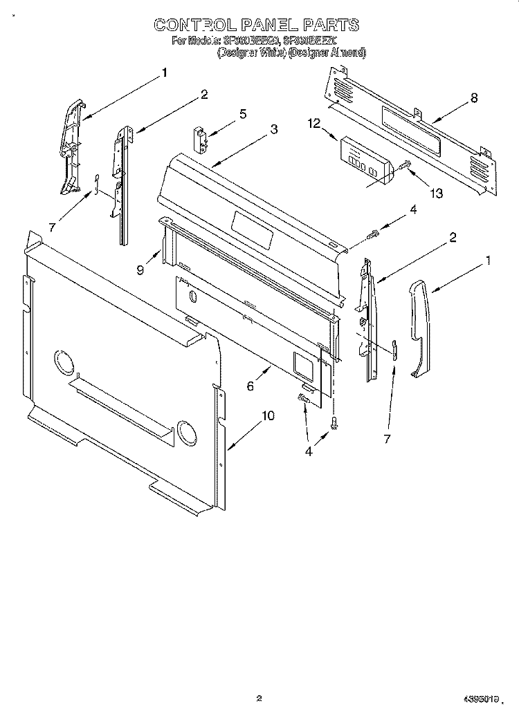 CONTROL PANEL Diagram and Parts List for SF360BEEZ0  Whirlpool Range