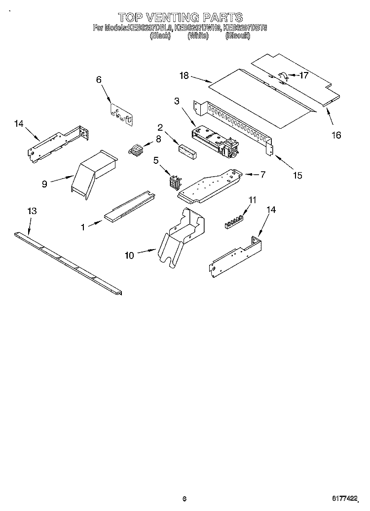 TOP VENTING, OPTIONAL Diagram and Parts List for KEBS207DWH8  KitchenAid Wall Oven