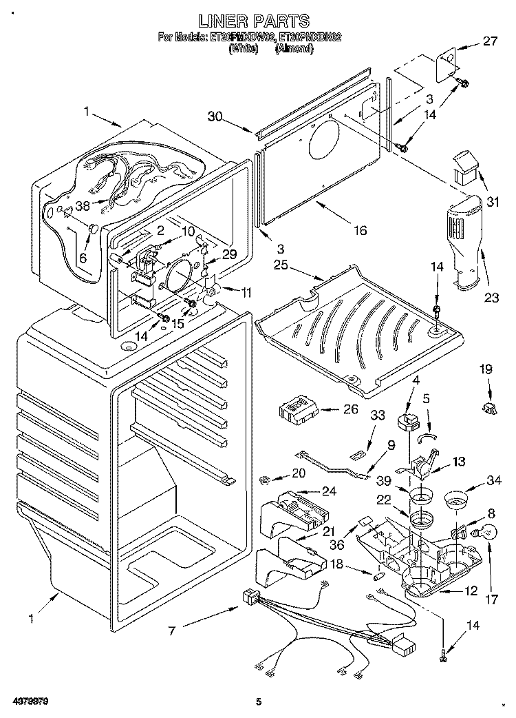 LINER Diagram and Parts List for ET20PMXDW02  Whirlpool Refrigerator
