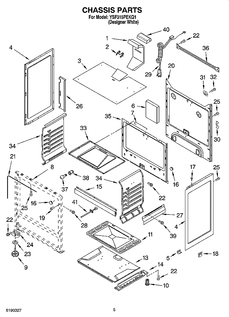 CHASSIS PARTS Diagram and Parts List for YSF315PEKQ1  Whirlpool Range