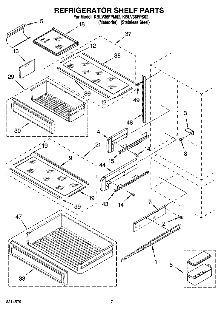 REFRIGERATOR SHELF PARTS Diagram and Parts List for KBLV36FPS02  KitchenAid Refrigerator