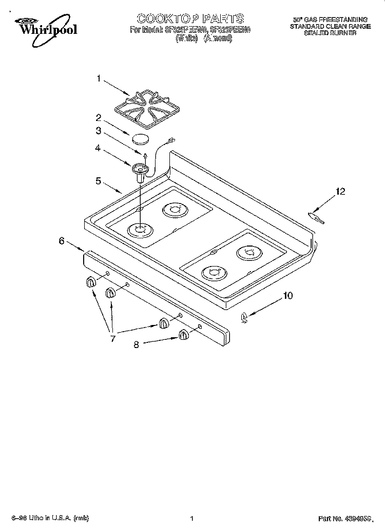 COOKTOP Diagram and Parts List for SF325PEEN0  Whirlpool Range