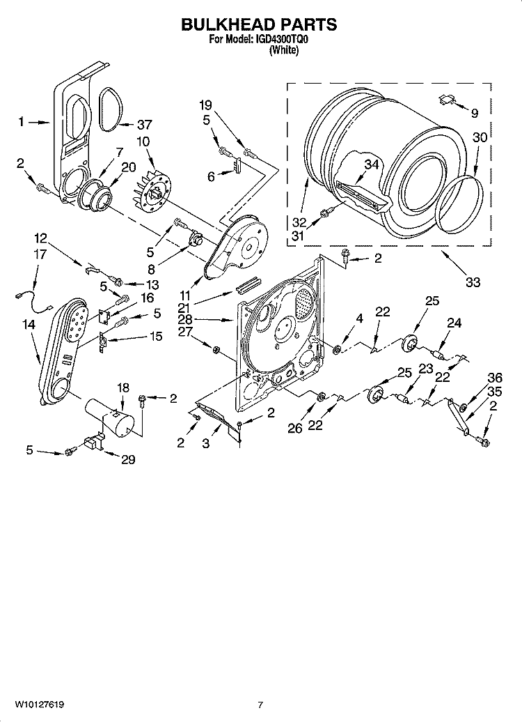 BULKHEAD PARTS, OPTIONAL PARTS (NOT INCLUDED) Diagram and Parts List for IGD4300TQ0  Inglis Dryer