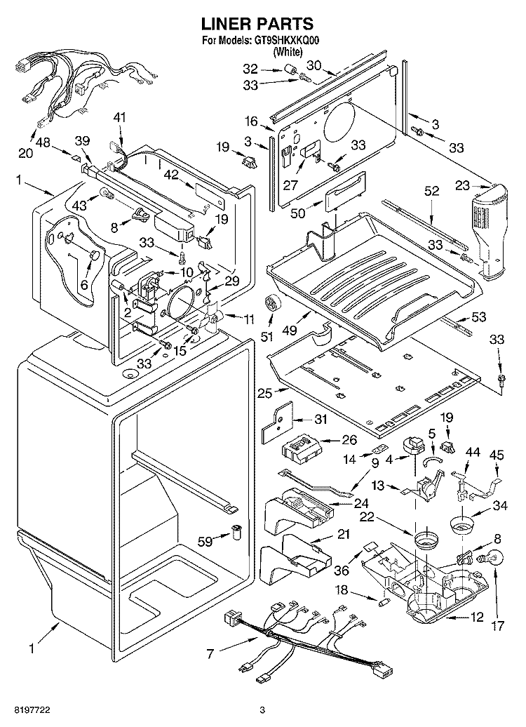 LINER Diagram and Parts List for GT9SHKXKQ00  Whirlpool Refrigerator