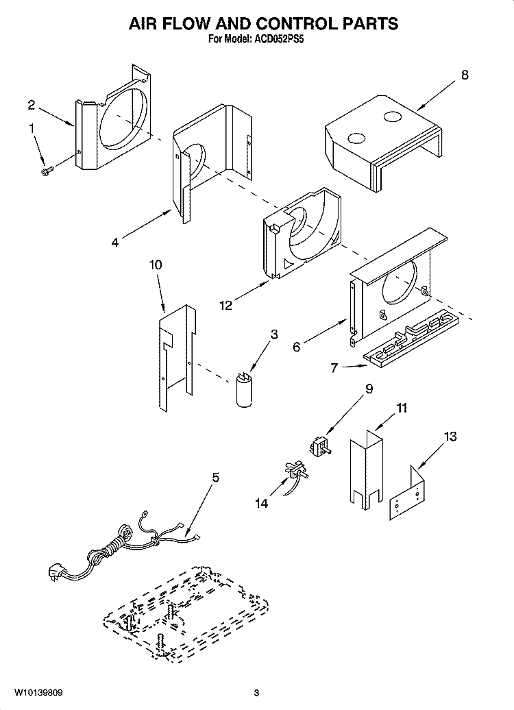 AIR FLOW AND CONTROL PARTS Diagram and Parts List for ACD052PS5  Whirlpool Air Conditioner