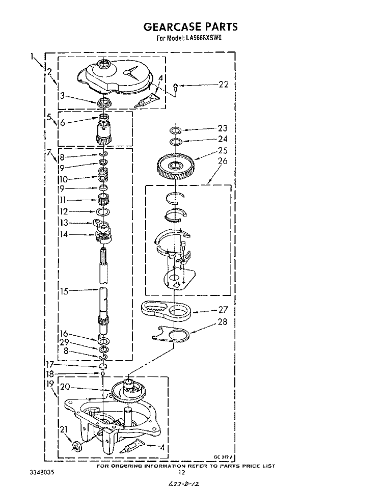 GEARCASE Diagram and Parts List for LA5668XSW0  Whirlpool Washer