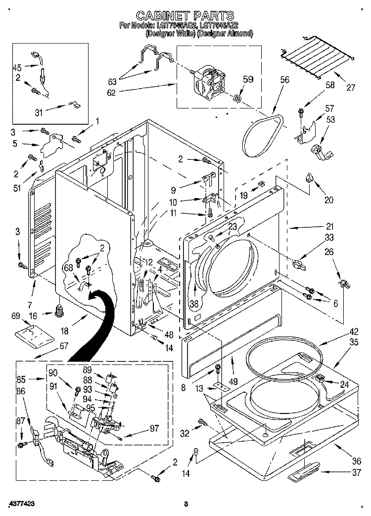 CABINET Diagram and Parts List for LGT7646AZ2  Whirlpool Dryer