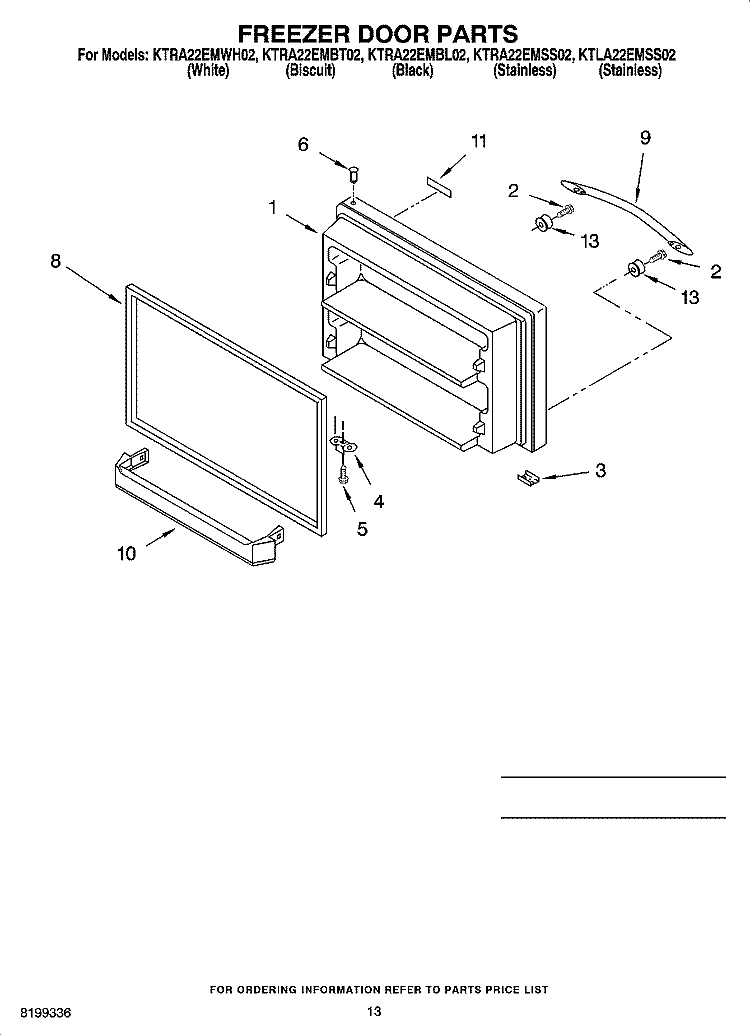 FREEZER DOOR PARTS Diagram and Parts List for KTRA22EMBT02  KitchenAid Refrigerator