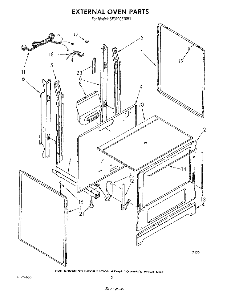 EXTERNAL OVEN Diagram and Parts List for SF3000ERW1  Whirlpool Range