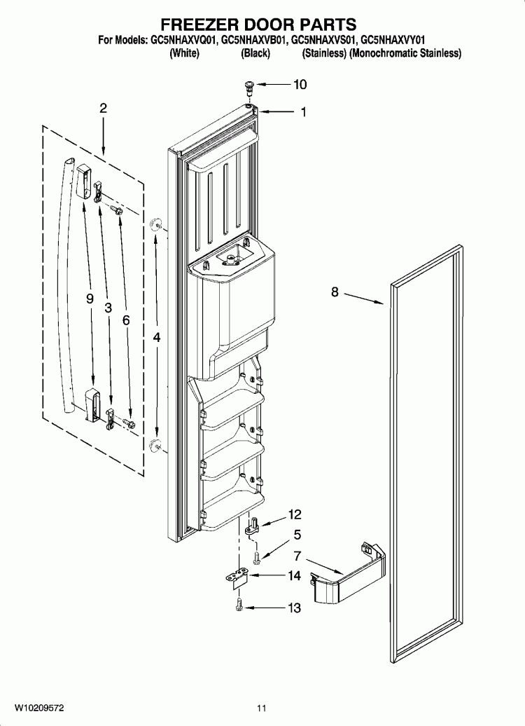 FREEZER DOOR PARTS Diagram and Parts List for GC5NHAXVB01  Whirlpool Refrigerator