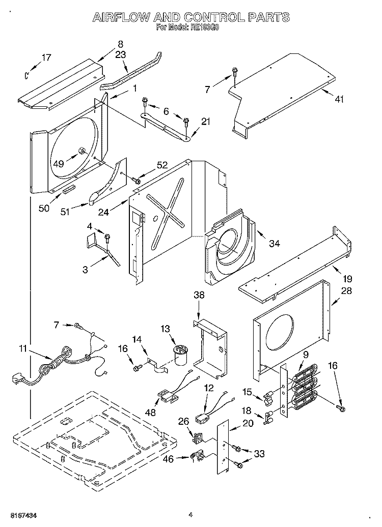 AIR FLOW AND CONTROL Diagram and Parts List for RE183G0  Whirlpool Air Conditioner