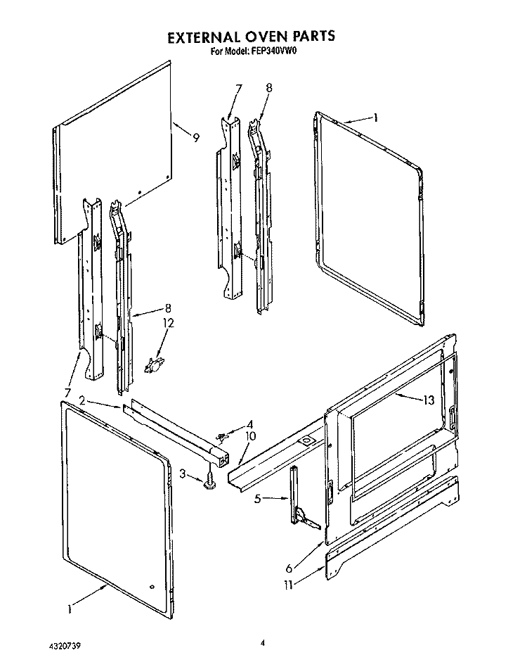 EXTERNAL OVEN Diagram and Parts List for FEP340VL0  Whirlpool Range